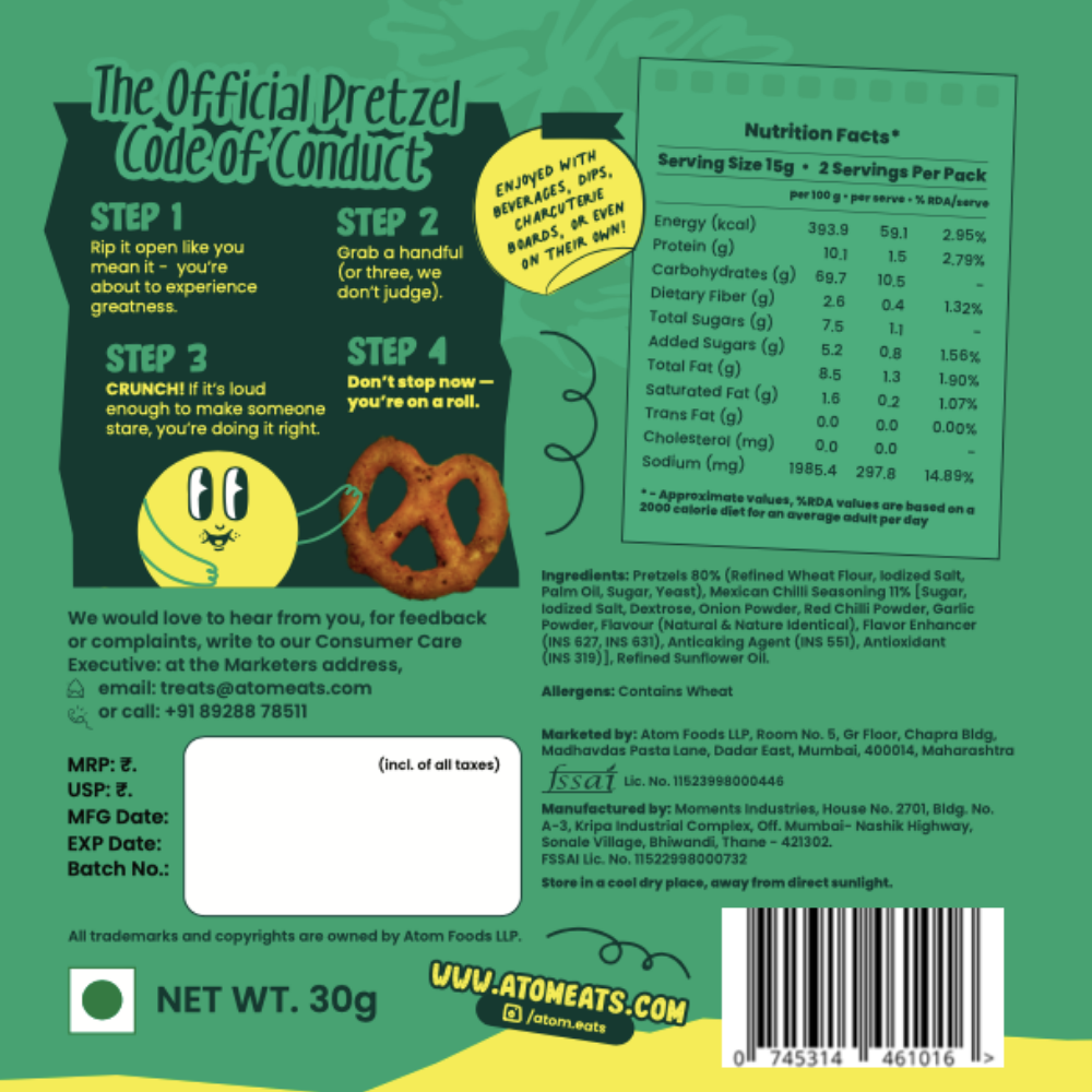 Atom Eats Mexican Chilli Pretzels | (30g Pack X 2) by Atom Eats