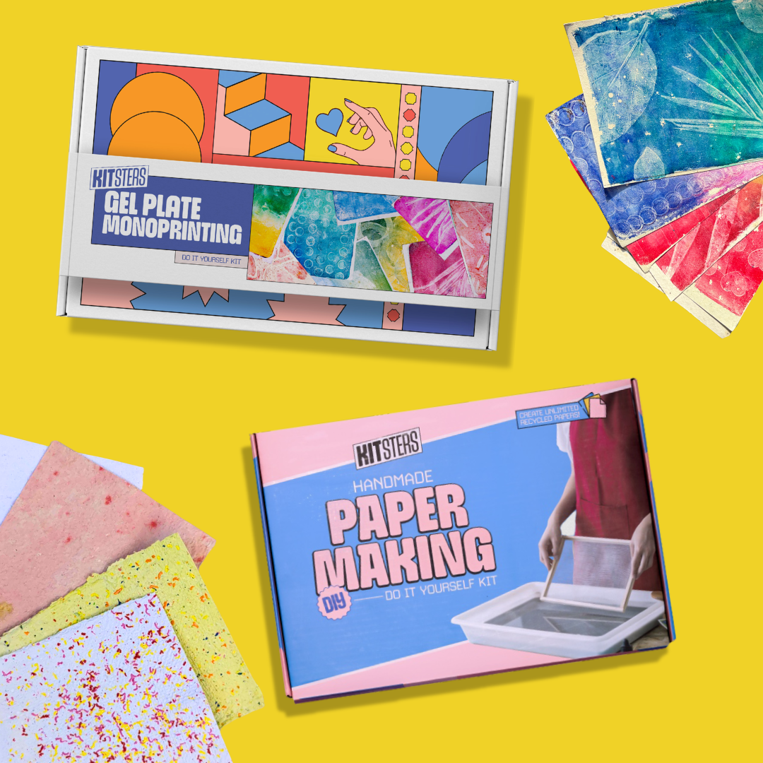 COMBO : DIY Handmade Paper Kit & DIY Gel Plate Monoprinting Kit