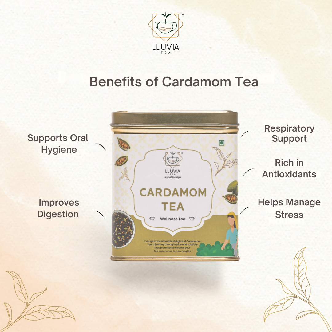 Lluvia Tea Cardamom Tea - Respiratory Support | Digestive Health | Oral Health Benefits (70 gm)