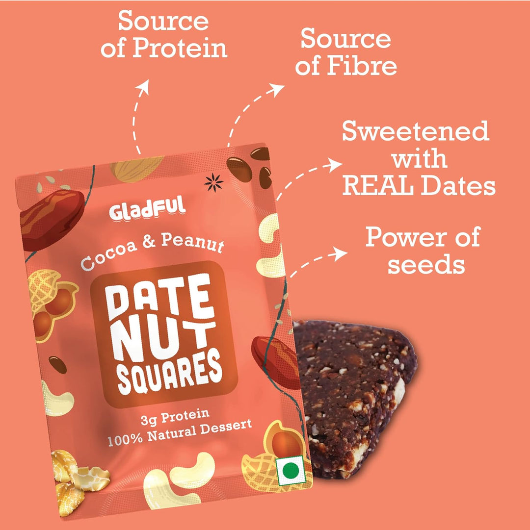 Gladful Date nut squares - cocoa and peanut - pack of 1