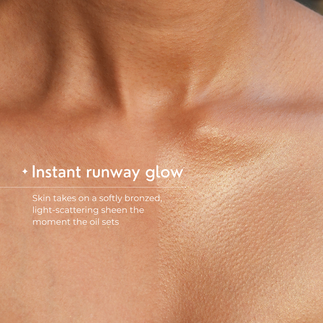 Skinvest Molten Gold Shimmer Body Oil Drops with Micro-Fine Champagne Shimmer & 10 Botanical Oils | Transfer Proof Glow, Deep Hydration, Non-Greasy | Free Luxe Buff Body Brush | 50ml