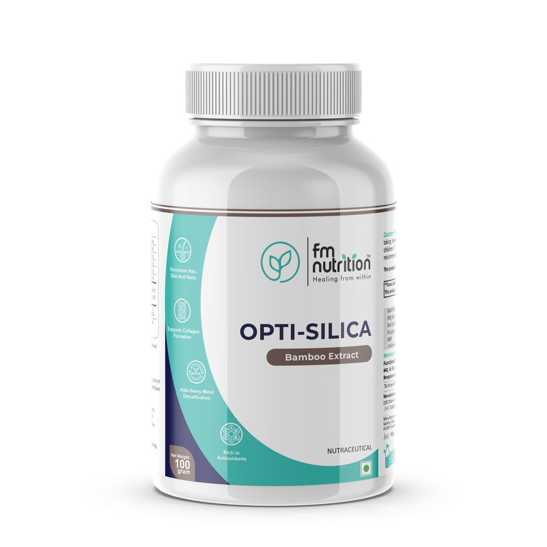 FM Nutrition Opti-Silica I Premium Quality Bamboo Extract I Helps in Detoxification I Good for Hair, Skin & Nails I Supports Bone, Joint & Cartilage Health I Trace Mineral I Anti-oxidant I Vegan 100gm