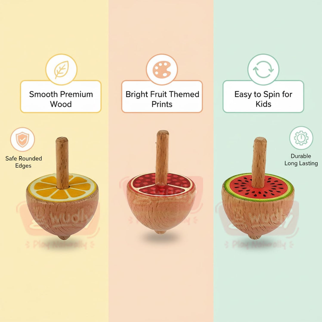 Wudly Wooden Spinning Top with Fruits (set of 3)