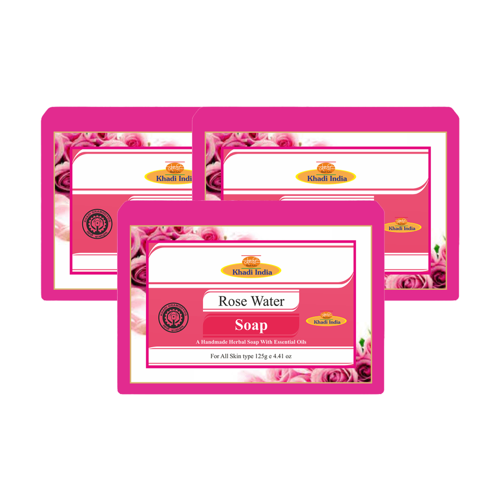 Khadi Care Herbal Rose Water Soap - Pack of 3 125 gm  each