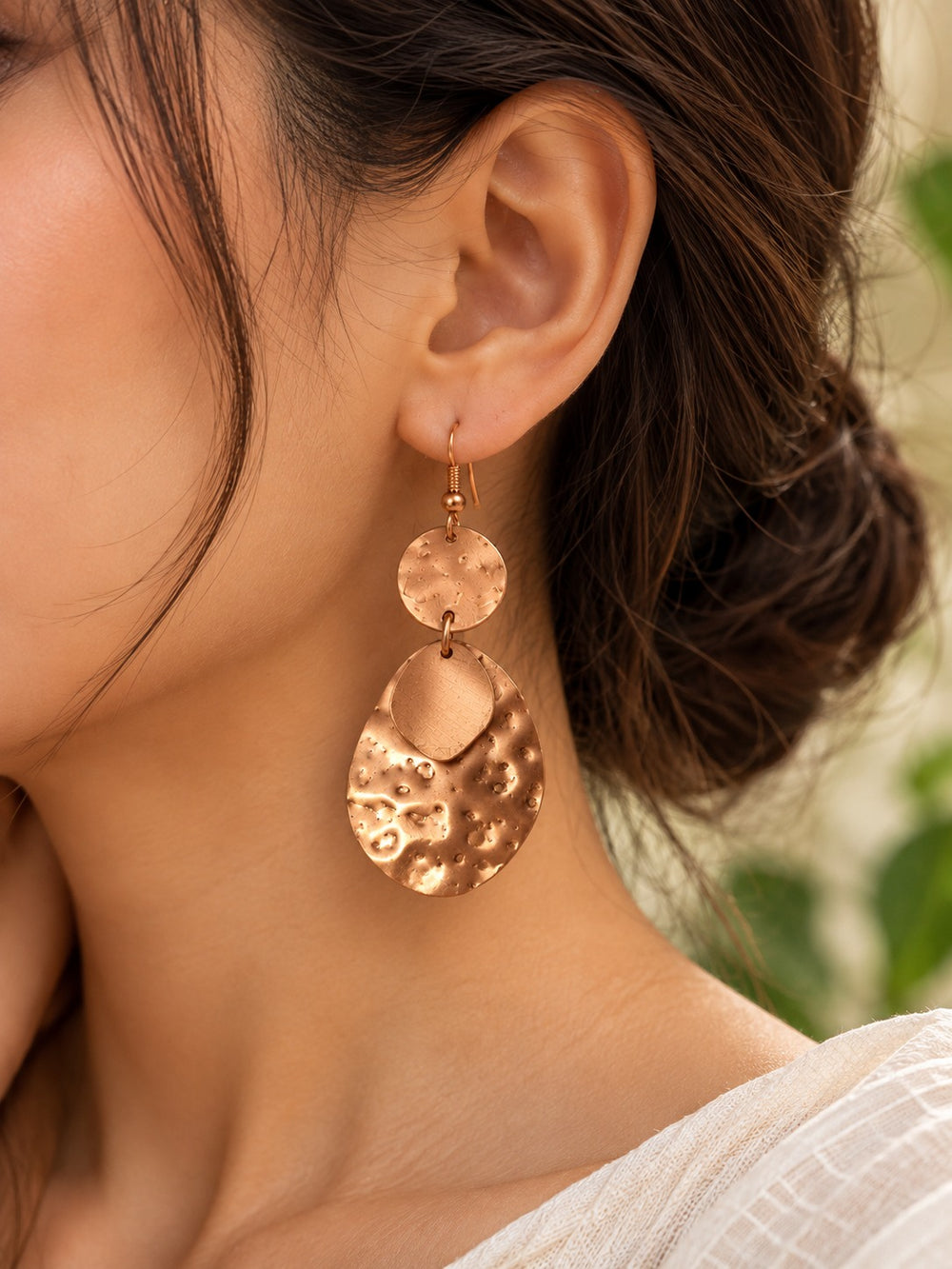 Bamboology Trends Hammered Copper Drop Earrings | Textured Oval Design