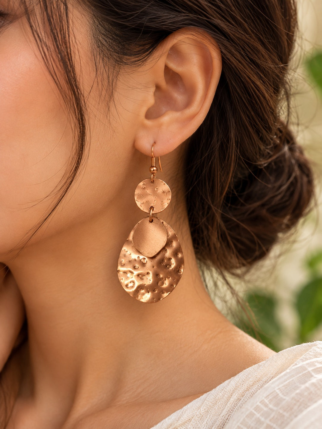 Bamboology Trends Hammered Copper Drop Earrings | Textured Oval Design