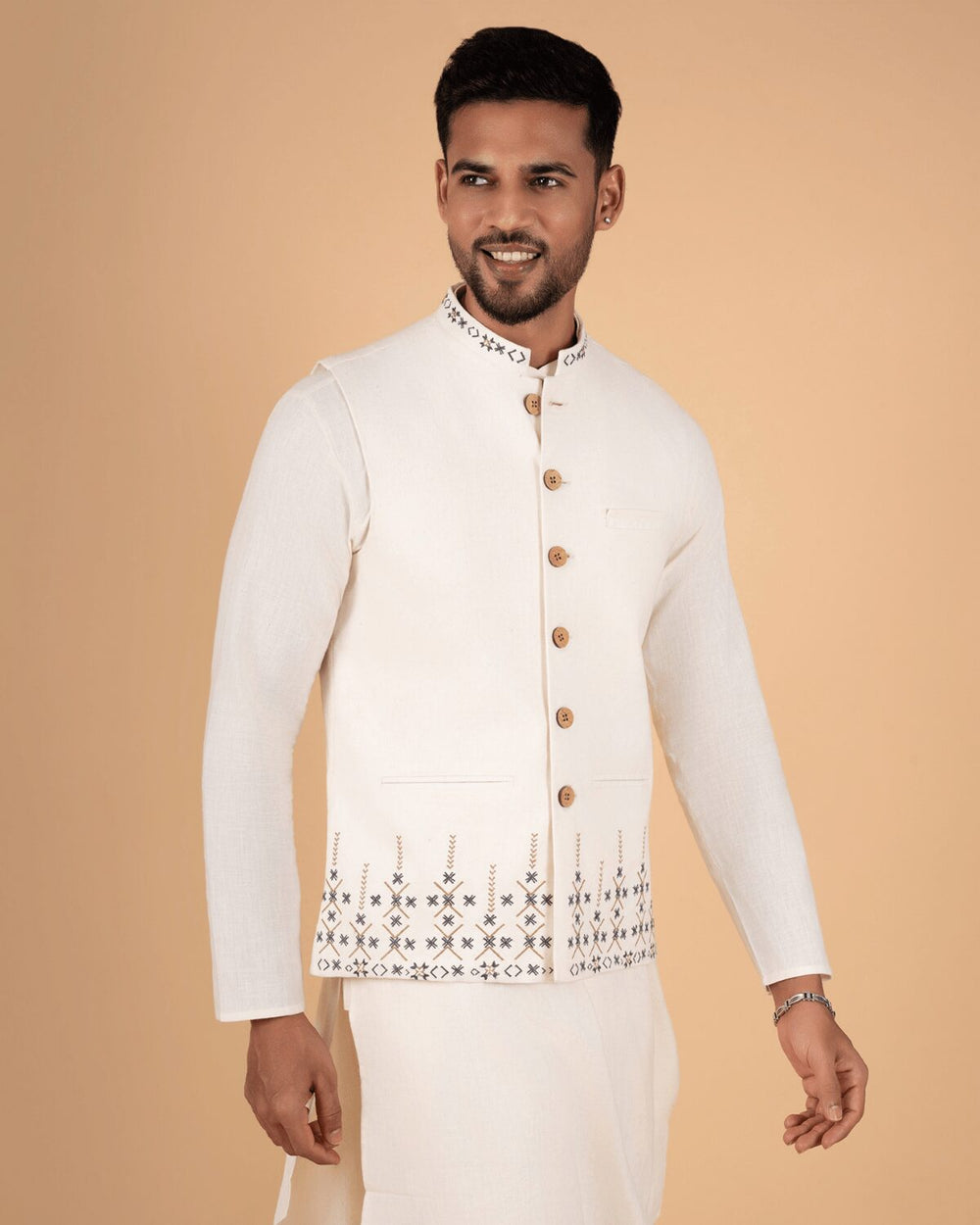 Feel Weaves Natural Raw Embroidered Koti