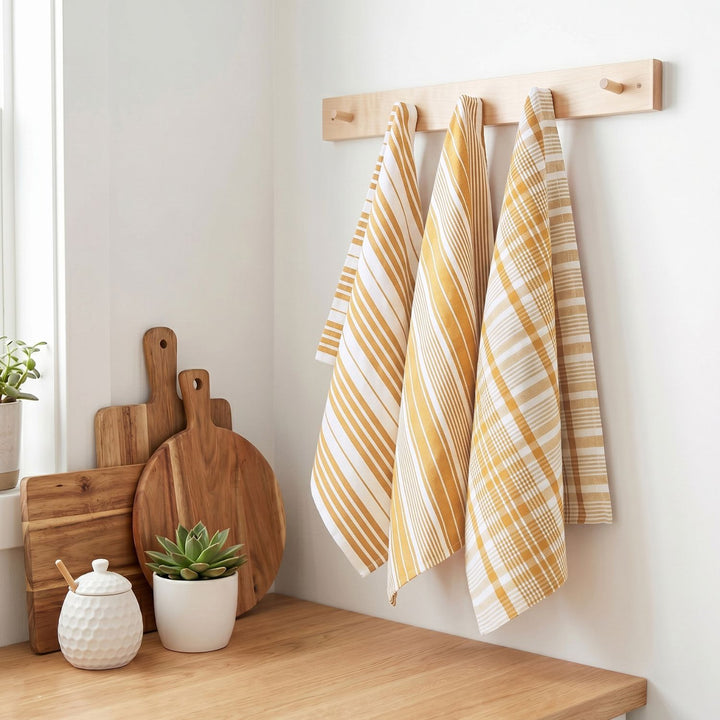 Striped & Checked Cotton Dish Towels ( Set of 3)