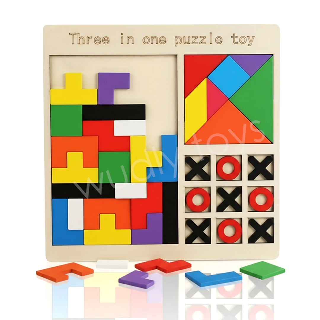 Wudly Toys Wooden 4 in 1 Learning Puzzle Board | Alphabet, Numbers, Shapes & Blocks