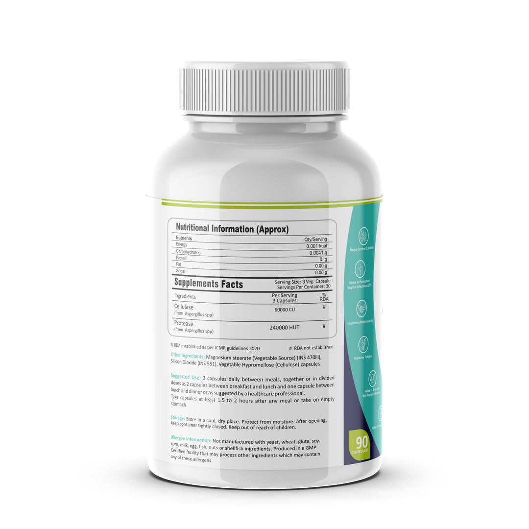 FM Nutrition Opti-Candida | Powerful Enzyme Blend |Protease & Cellulase I Breaks down Biofilms I Relief from Candida, Fungal, and Yeast Infections Improves Eczema & Psoriasis I 90 Veg Caps