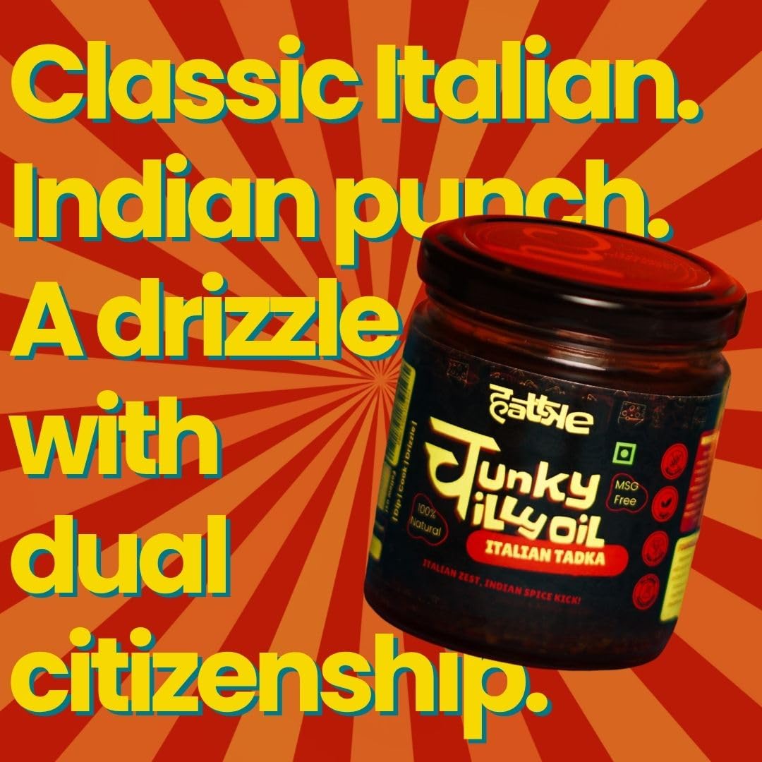 Hattke Chunky Chilli Oil - Italian Tadka 175g | Chilli Oil Perfect for Stir-Fries, Pasta, Pizzas, Sandwiches, Wraps, Toasts | Natural & Fresh Ingredients | No Preservatives | Vegan 175gm