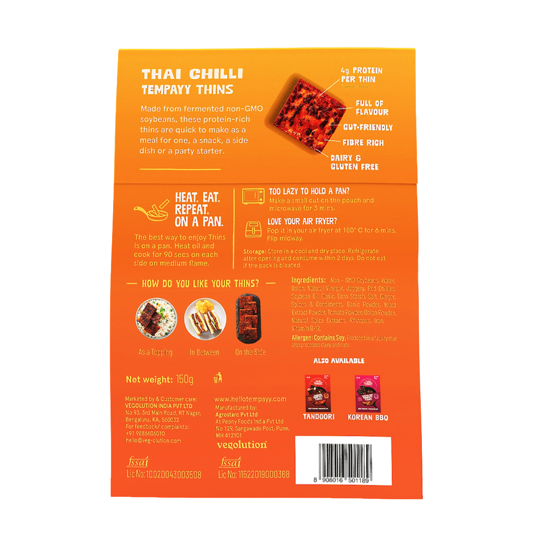 Hello Tempayy Thai Chilli Tempeh Thins | Heat & Eat | 150 g