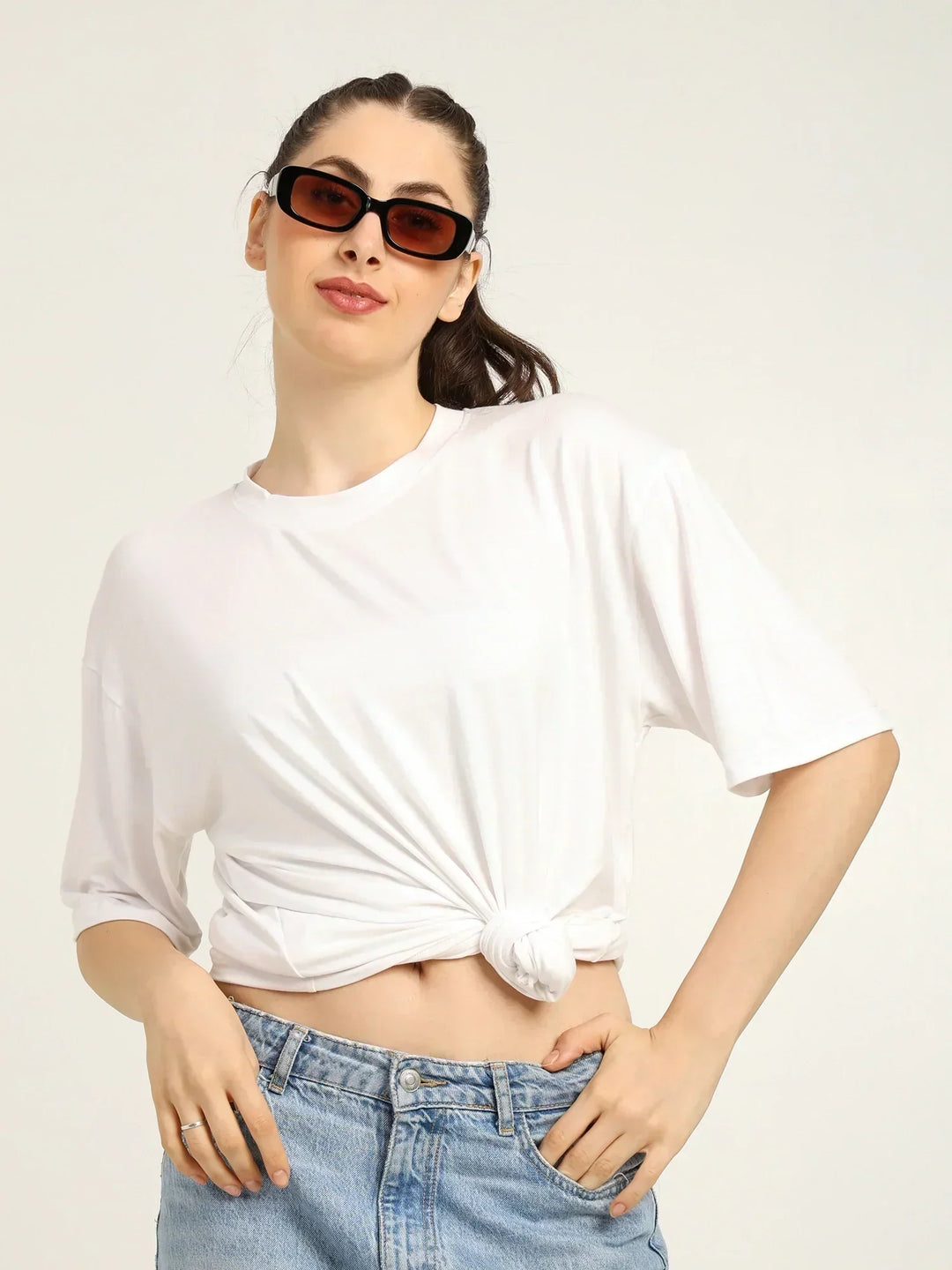 Women Oversized Bamboo Plain T-Shirt – Soft, Breathable & Sustainable Fit | White