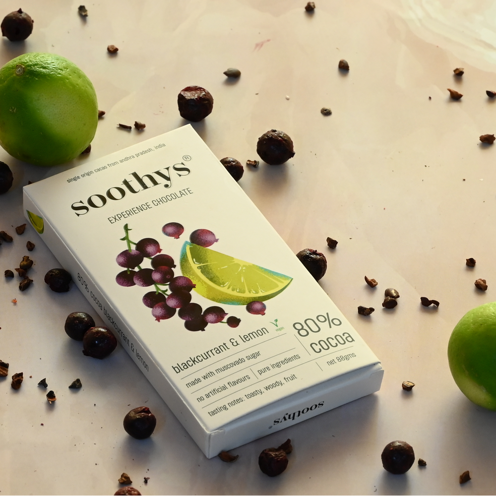 Soothys 80% Dark Vegan Chocolate Bar | Blackcurrant & Lemon | 88 g