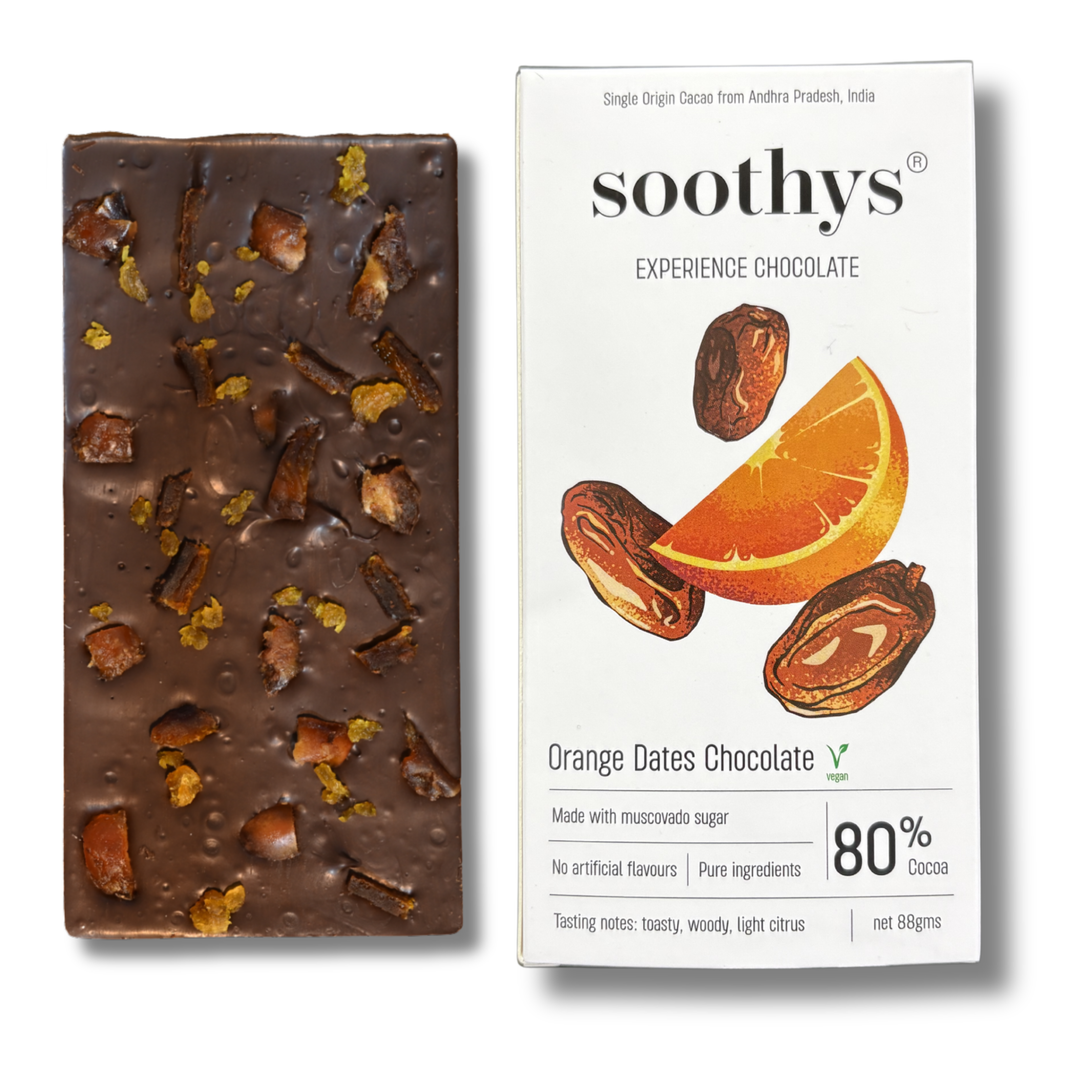 Soothys 80% Dark Vegan Chocolate Bar | Orange & Dates | 88 g