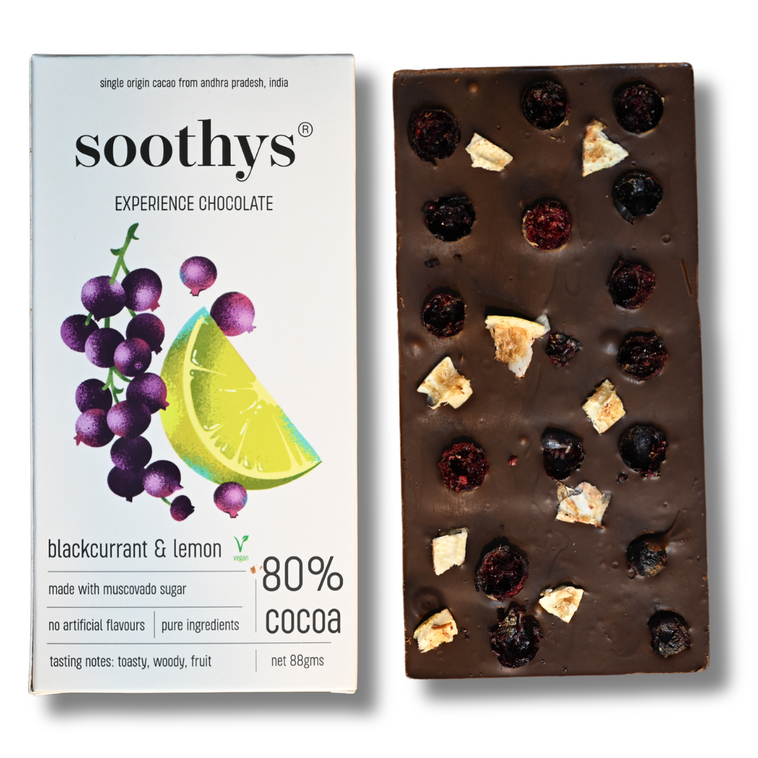 Soothys 80% Dark Vegan Chocolate Bar | Blackcurrant & Lemon | 88 g