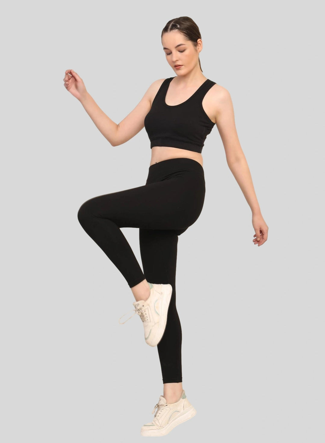 Women Black Padded Bra & Leggings Set