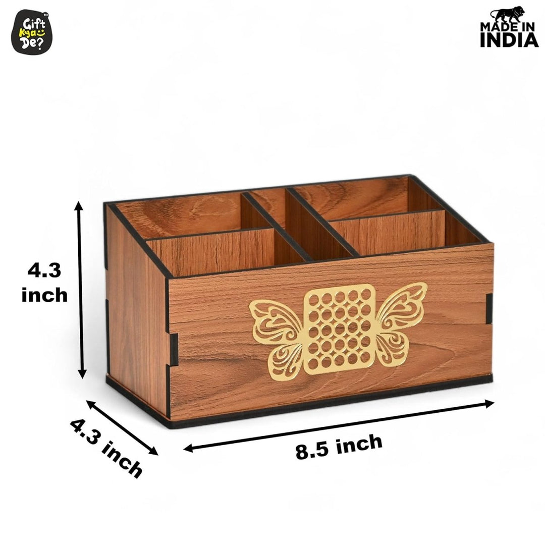 Gift Kya De Wooden Remote Stand with 5 Sections | Remote Holder for TV and AC | Stationary Organizer | Ideal for Home and Office
