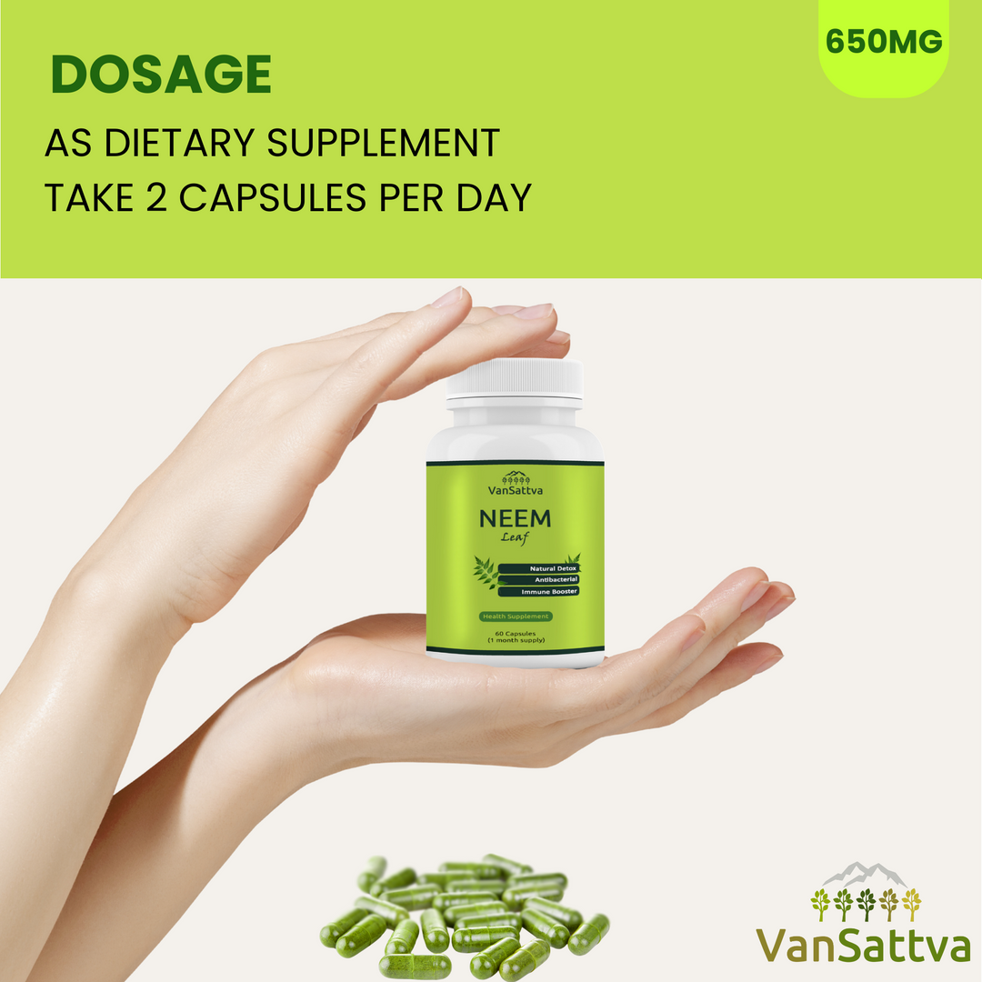 Vansattva Neem Capsules 650mg – Natural Skin & Blood Purifier Support – Herbal Detox & Immunity Support – Veg Capsules – 60 Count – Made in India