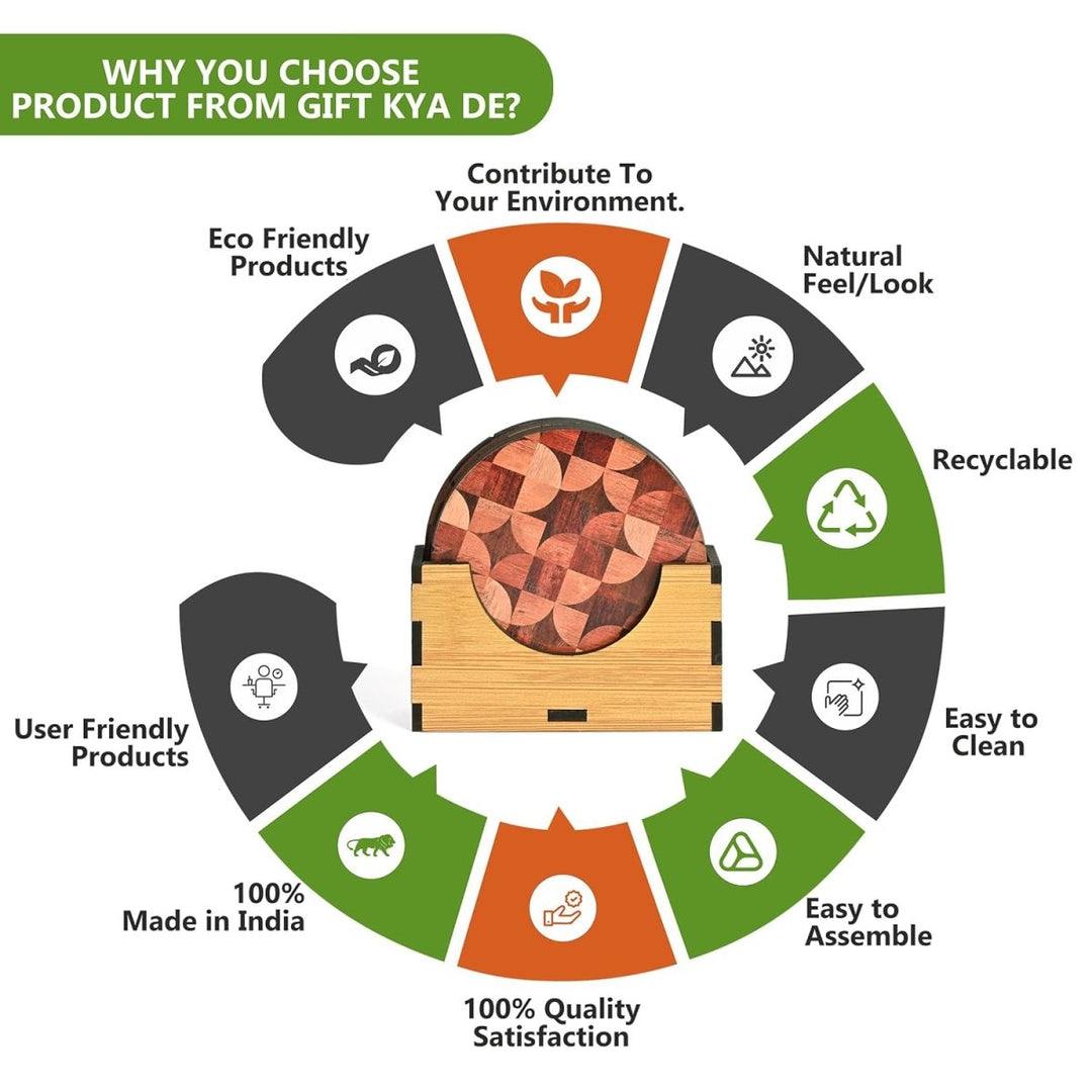 Gift Kya De Coaster Set of 6 Woody Design | Wooden Coasters With Coaster Stand | Kitchen Accessories (Ecofriendly)