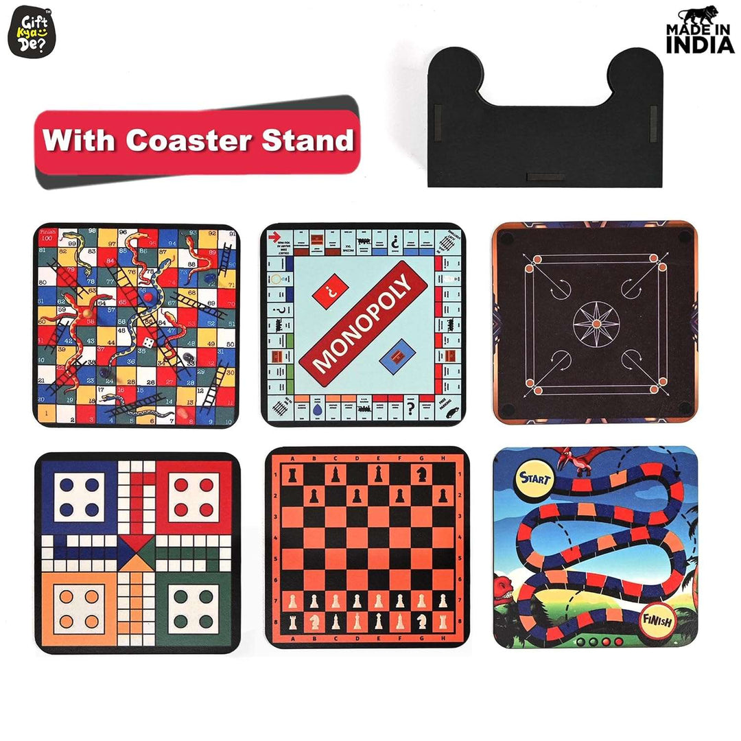 Gift Kya De Coaster Set of 12 | Wooden Square Coasters with Proper Coaster Stand | Designer Coaster Set