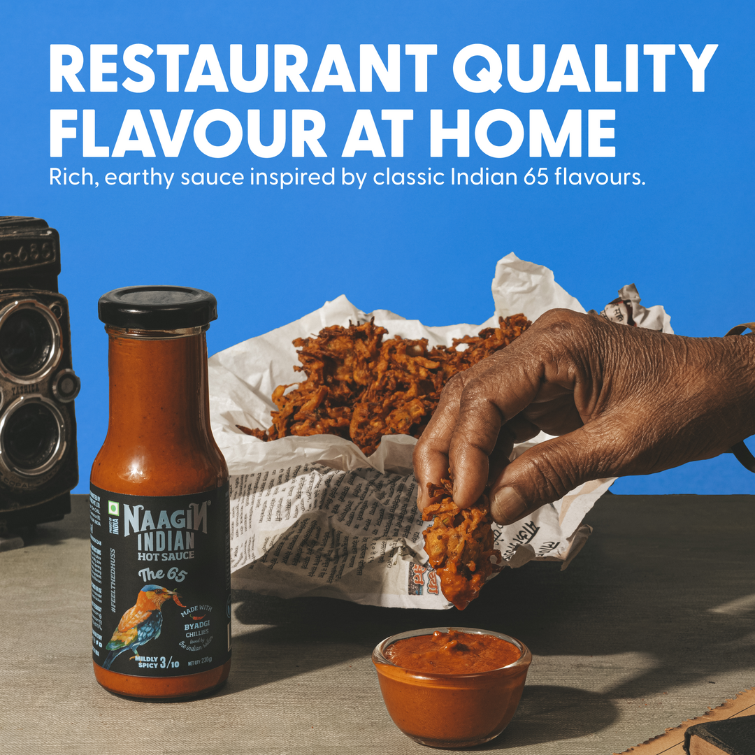 Naagin Sauce Indian Hot Sauce- The 65 (230g) | Mildly Spicy | Made with Fresh Vegetables and Premium Byadgi Chillies