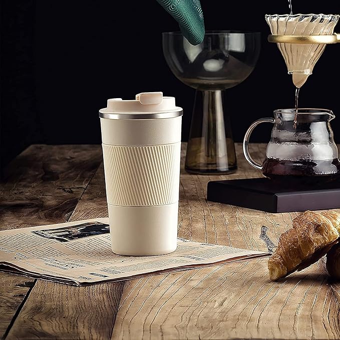 The Bean Co Roasters Coffee Travel Mug | 380 ML | Double Walled Stainless Steel Vacuum Insulated (White)