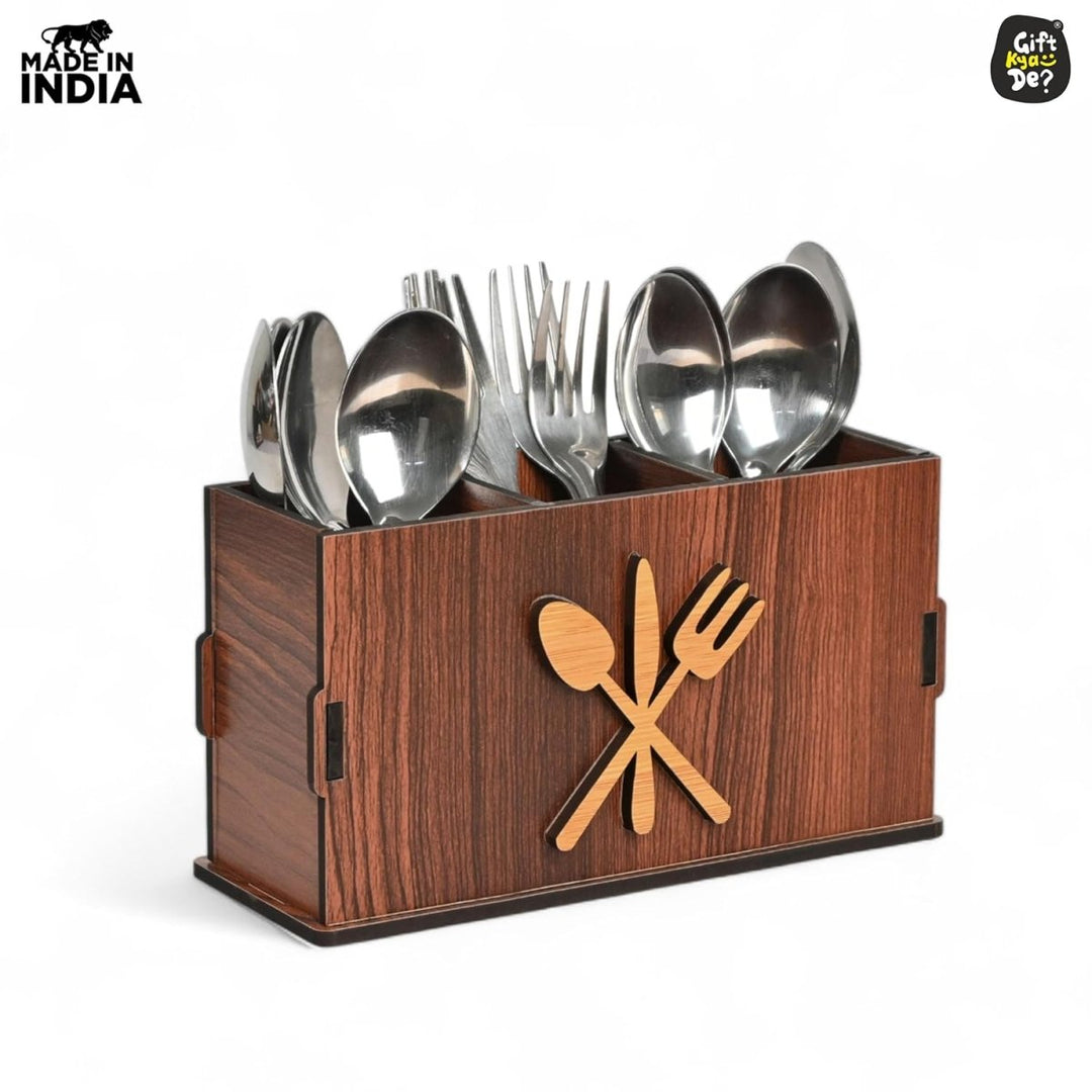 Gift Kya De 3 Compartments Cutlery Stand for Kitchen & Dining Table | Spoon, Knife & Fork Holder, Cutlery Organizer