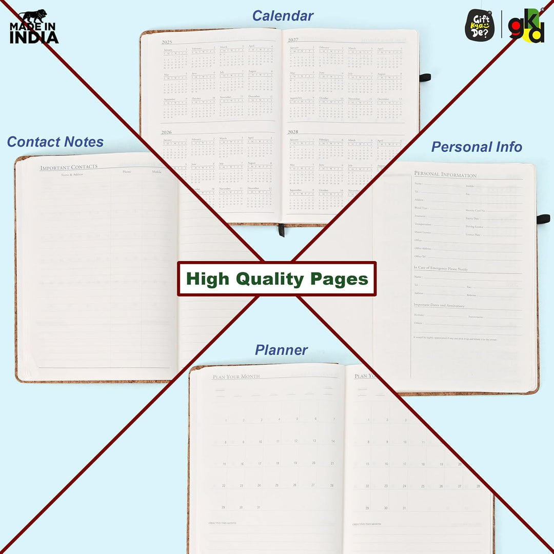 Gift Kya De Eco-Friendly Cork Diary with Pen Holder | 190 Pages | Motivational Quote & Personalized Name Option