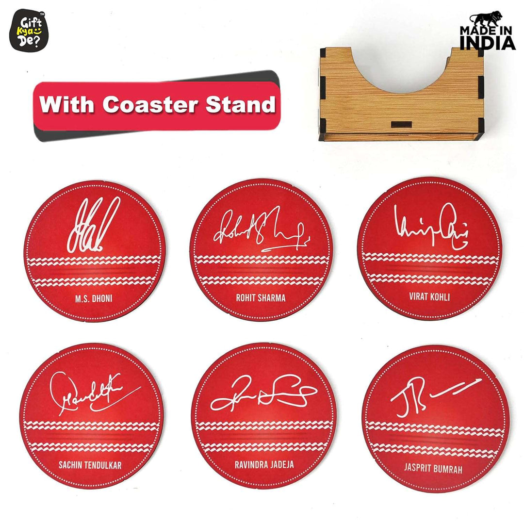 Gift Kya De Cricket Themed Coaster Set of 6 with Proper Coaster Stand | Perfect For Tea And Coffee Cups