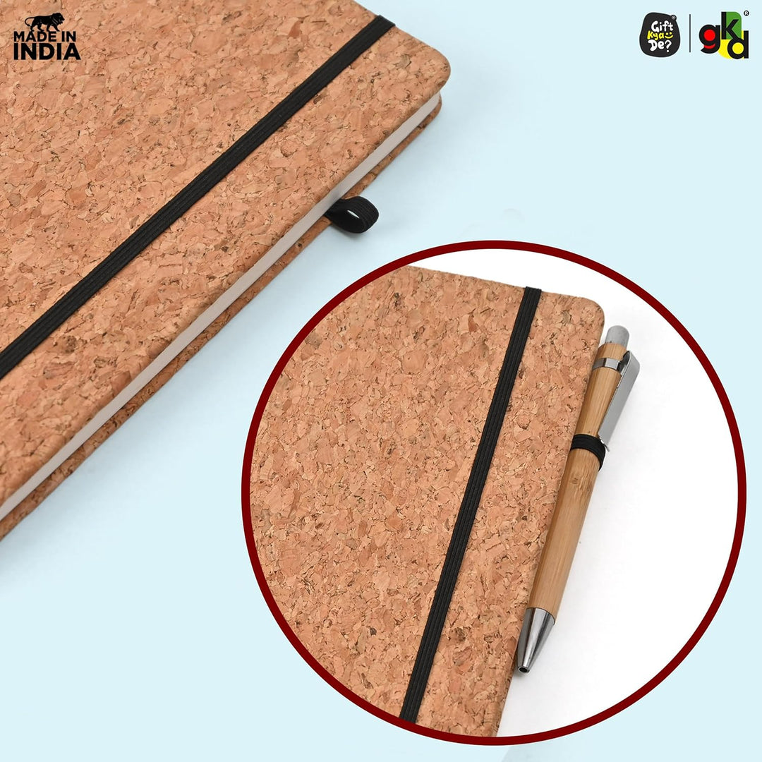 Gift Kya De Eco-Friendly Cork Diary with Pen Holder | 190 Pages | Motivational Quote & Personalized Name Option