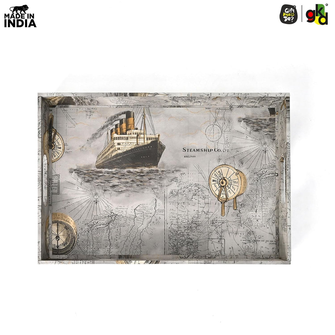 Wooden Serving Tray with 4 Free Coasters – 11x15 Inch Tea, Coffee & Snack Tray – Tray with Handles for Home, Kitchen & Dining