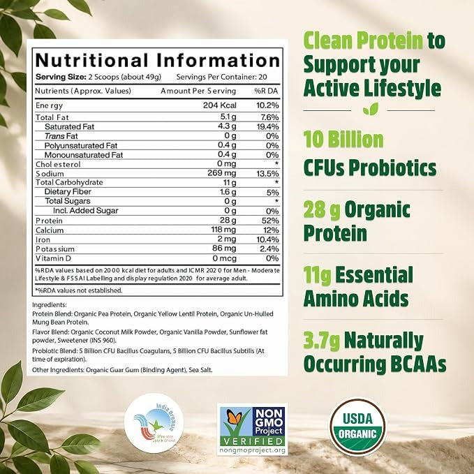 Organic Plant Based Protein Powder Vanilla