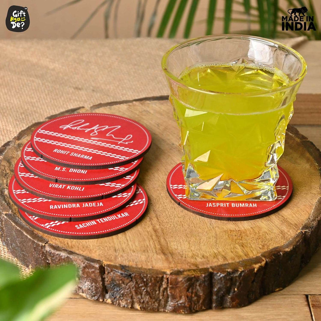 Gift Kya De Cricket Themed Coaster Set of 6 with Proper Coaster Stand | Perfect For Tea And Coffee Cups