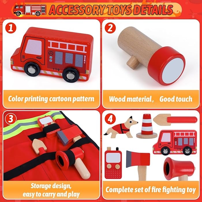 Wudly - Wooden Fire Fighter Set For Kids