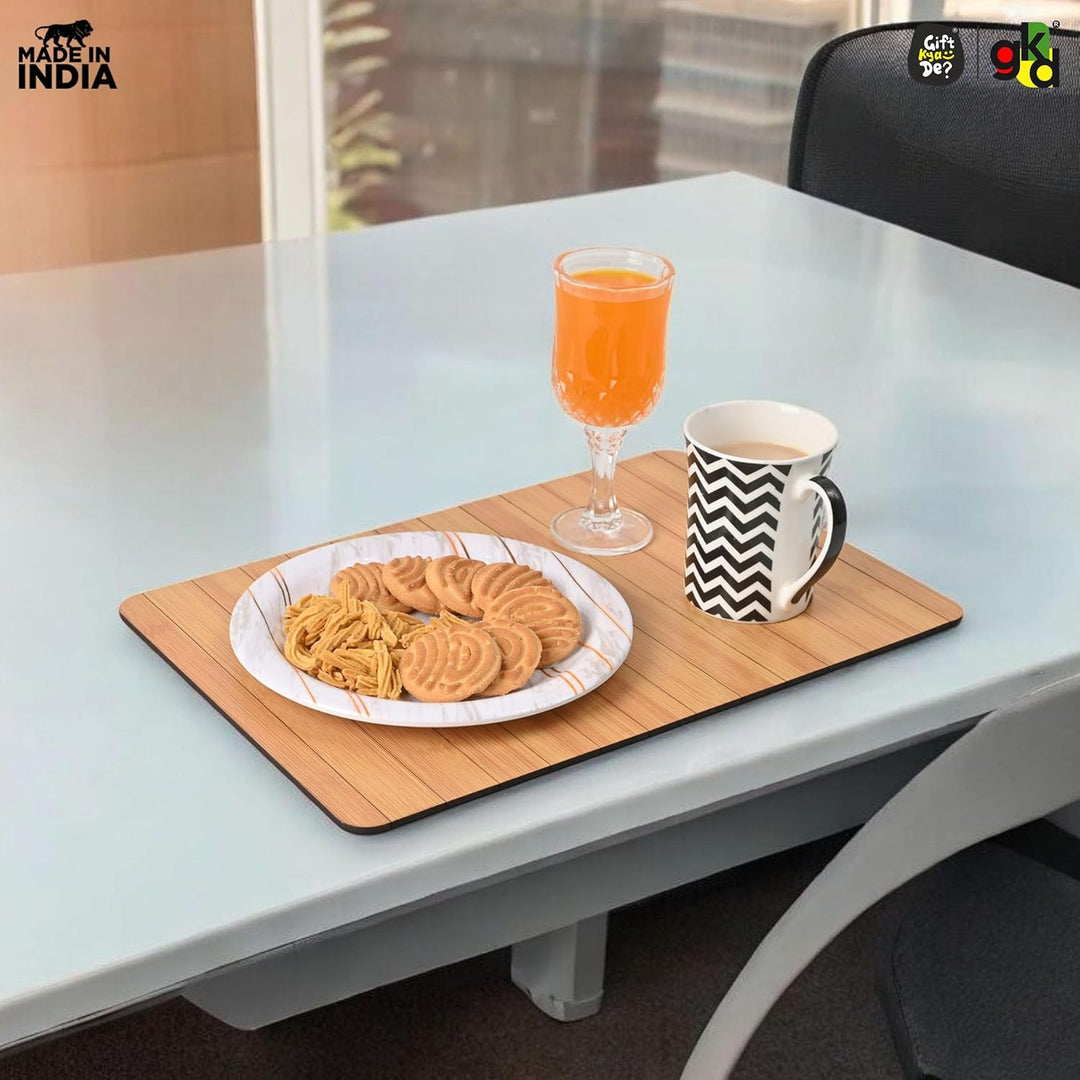 Foldable Sofa Armrest Tray | Bamboo Finish Couch Tray for Snacks, Drinks, Coffee | Available in Small & Large | Eco-Friendly MDF Wood