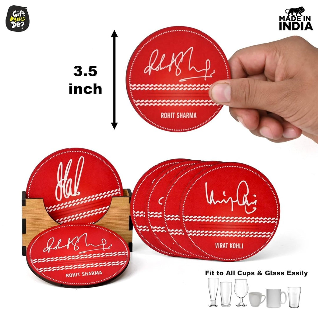 Gift Kya De Cricket Themed Coaster Set of 6 with Proper Coaster Stand | Perfect For Tea And Coffee Cups