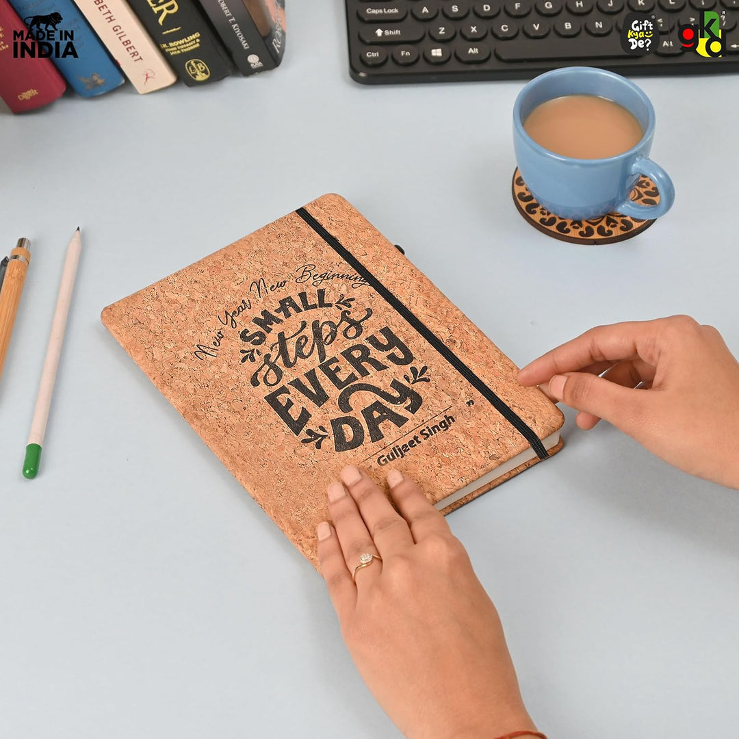 Gift Kya De Eco-Friendly Cork Diary with Pen Holder | 190 Pages | Motivational Quote & Personalized Name Option