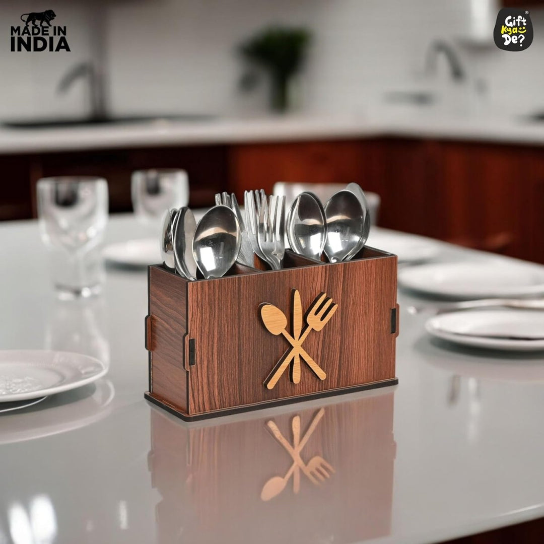 Gift Kya De 3 Compartments Cutlery Stand for Kitchen & Dining Table | Spoon, Knife & Fork Holder, Cutlery Organizer