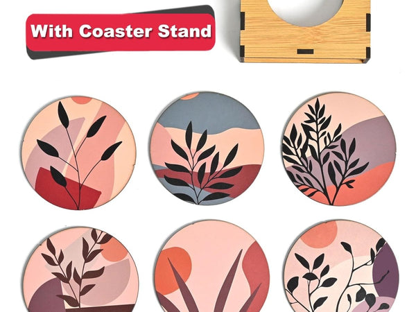 Gift Kya De Coaster Set of 6 Modern Art Design | Wooden Coasters to Serve Tea Cups, Coffee Mugs and Glasses