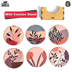 Gift Kya De Coaster Set of 6 Modern Art Design | Wooden Coasters to Serve Tea Cups, Coffee Mugs and Glasses