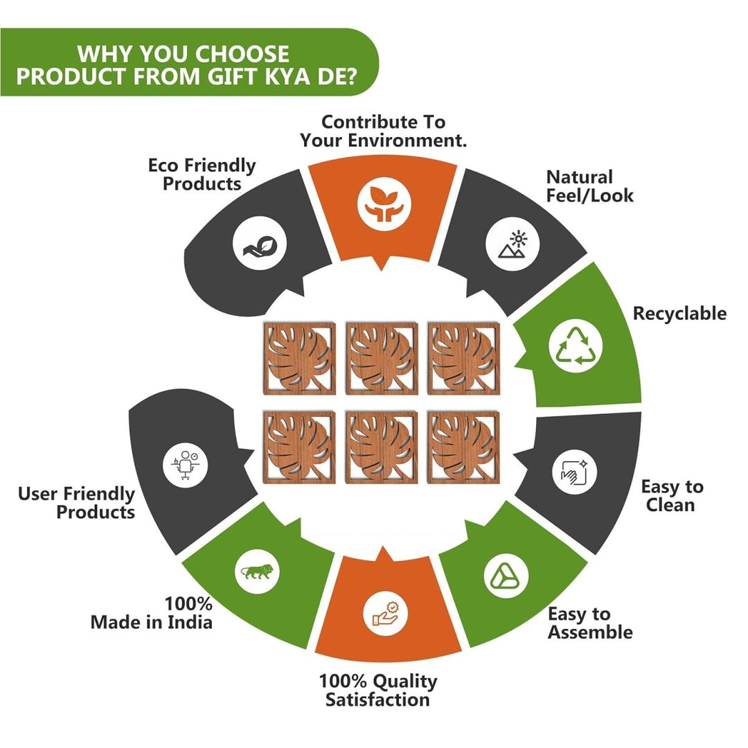 Gift Kya De Coaster Set of 6 Leaf Cutwork Design | Wooden Coasters to Serve Tea Cups, Coffee Mugs and Glasses