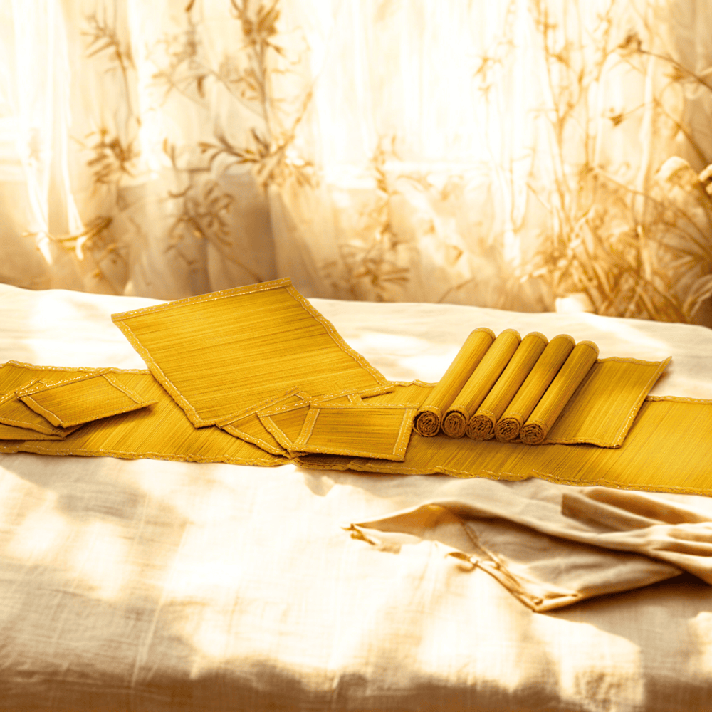 Zari Series | Bamboo Table Runner - Sun Yellow with Canary Zari Weave