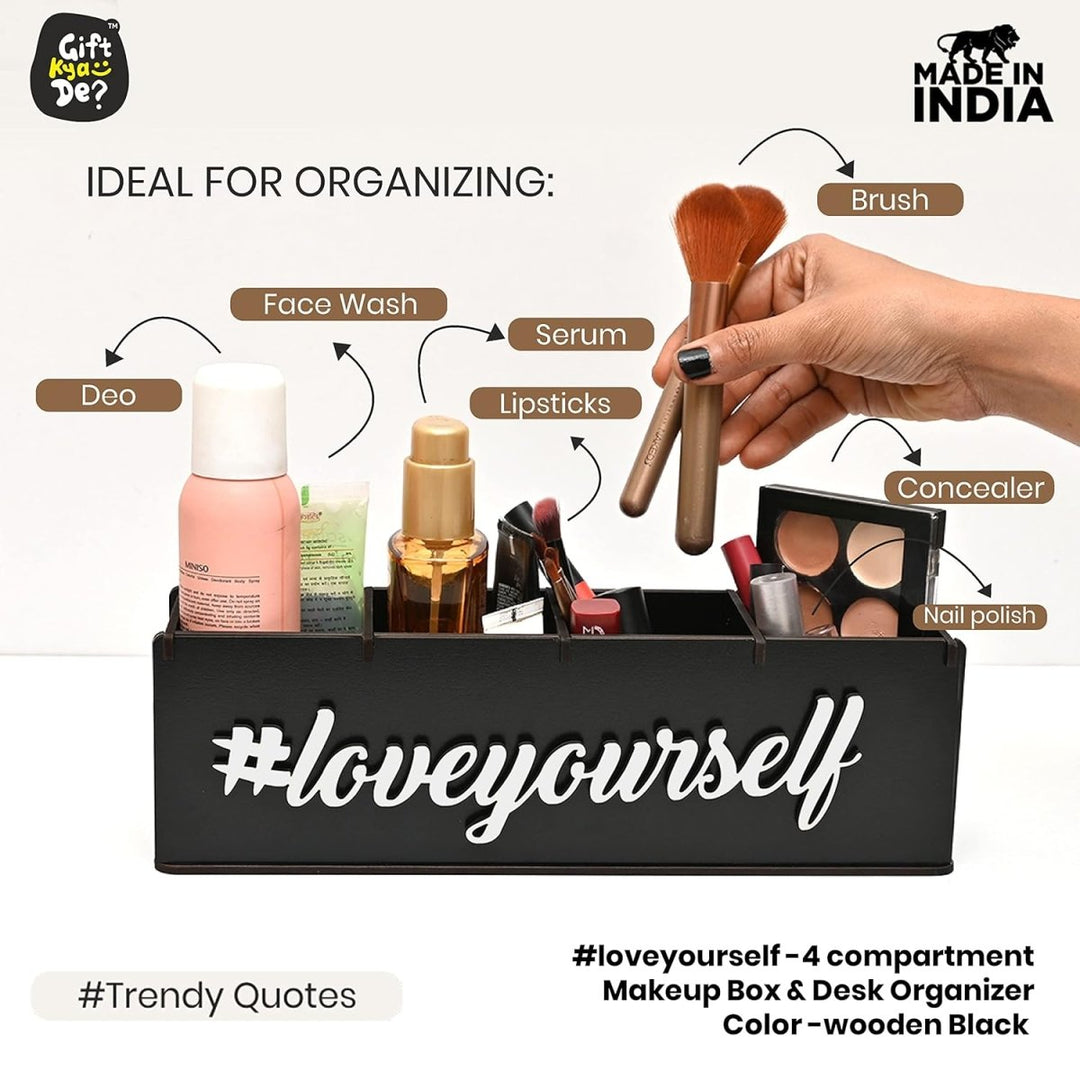 Gift Kya De Makeup Box Organizer For Girls | 4 Compartment Makeup Storage Box | Unique Gifts For Girls | Cosmetic Organizer