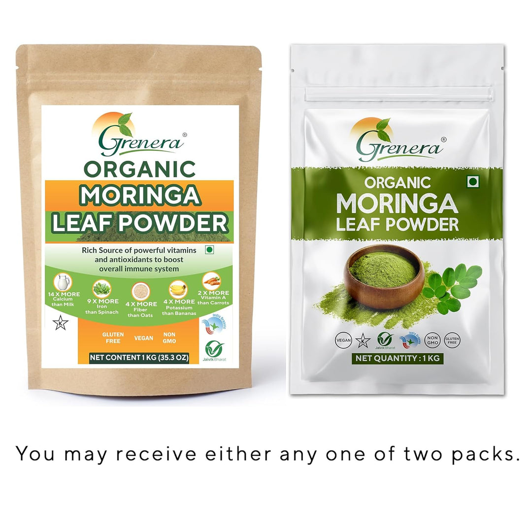 Grenera Organic Moringa Leaf Powder 1 kg, Drumstick Leaf Powder, Pure Shigru for Healthy Life, Organic Certified, No Chemicals or Preservatives