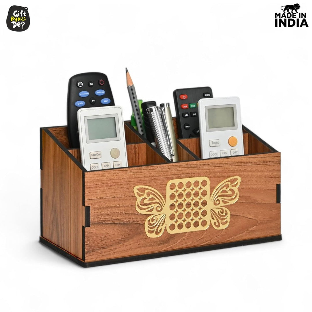 Gift Kya De Wooden Remote Stand with 5 Sections | Remote Holder for TV and AC | Stationary Organizer | Ideal for Home and Office