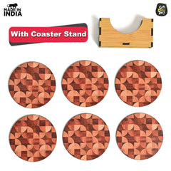 Gift Kya De Coaster Set of 6 Woody Design | Wooden Coasters With Coaster Stand | Kitchen Accessories (Ecofriendly)