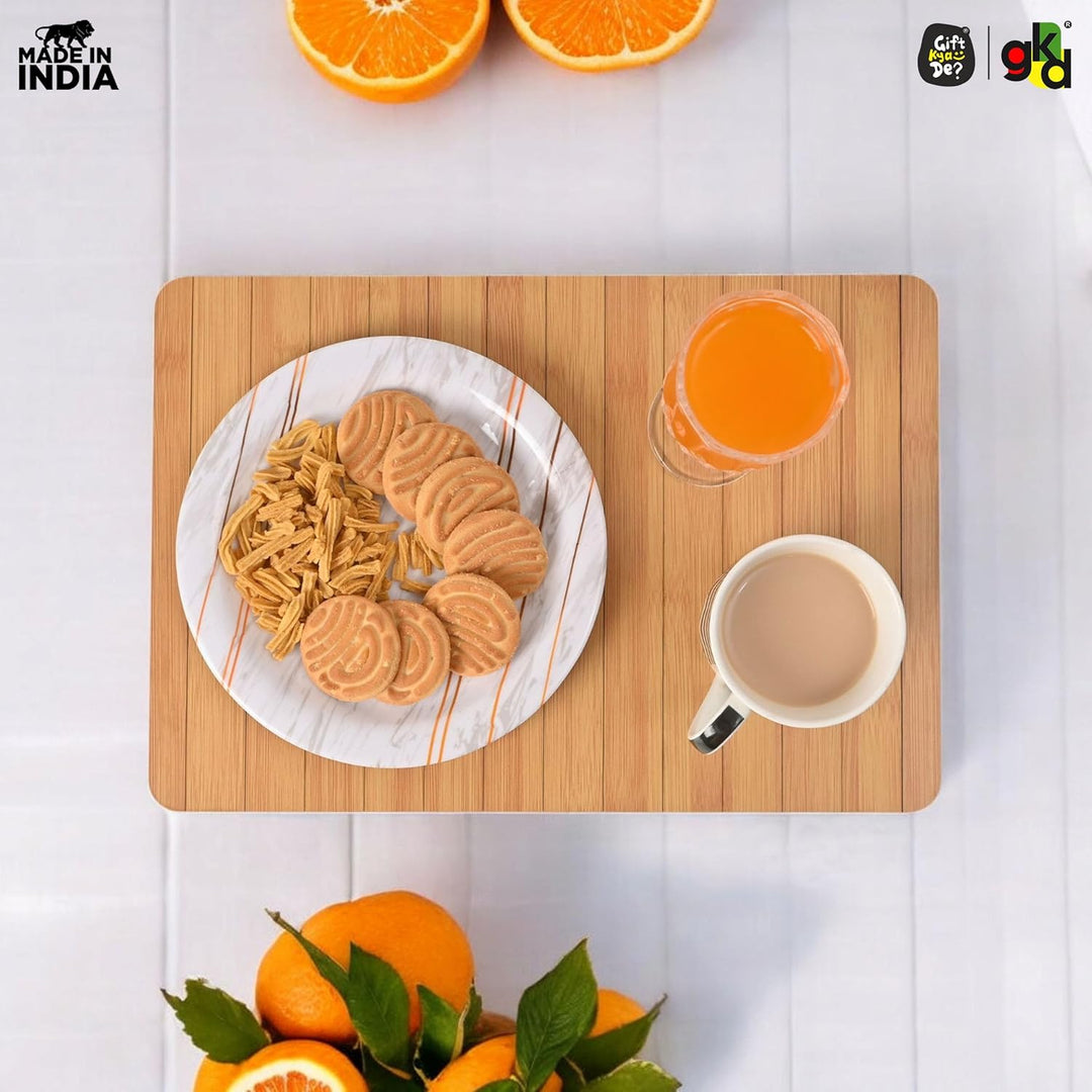 Foldable Sofa Armrest Tray | Bamboo Finish Couch Tray for Snacks, Drinks, Coffee | Available in Small & Large | Eco-Friendly MDF Wood