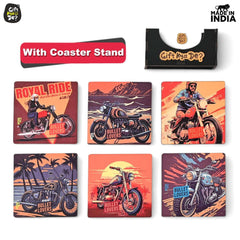Gift Kya De Coaster Set of 6 Bullet Bike & Thar Car Lover | Gifts with Proper Coaster Stand | Set fit for Tea Cups, Coffee Mugs and Glasses (Square 10 x 10 cm)