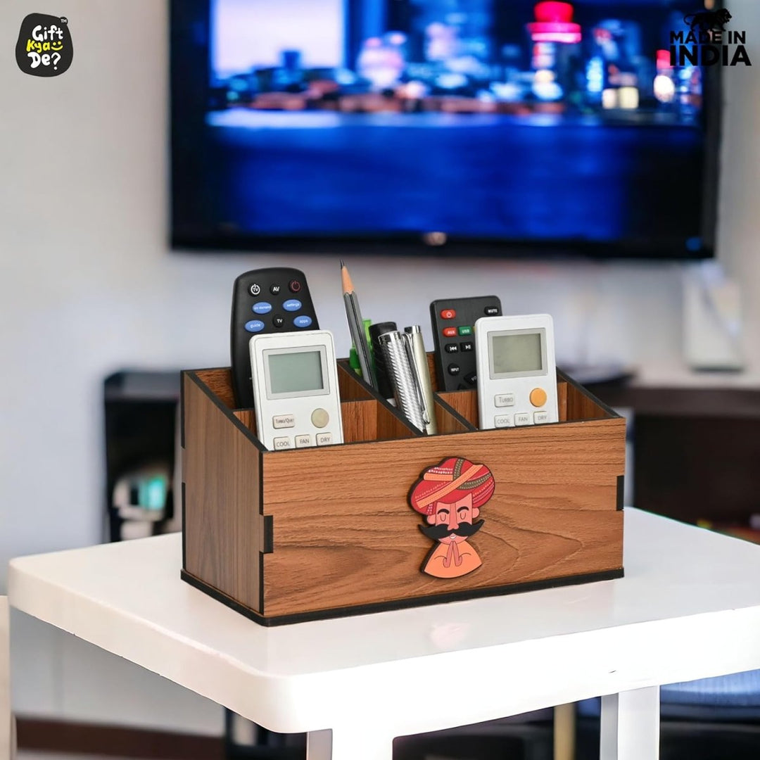 Gift Kya De Wooden Remote Stand with 5 Sections | Remote Holder for TV and AC | Stationary Organizer | Ideal for Home and Office